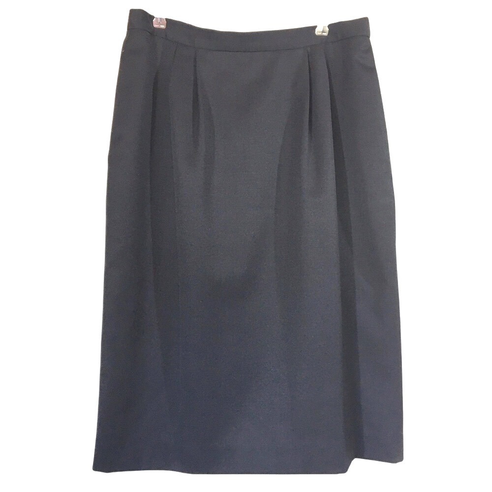Lands End Pleated Wool Midi Skirt 14‎ Black
